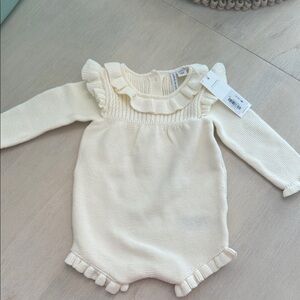 Cream Ruffled Knit Baby One Piece